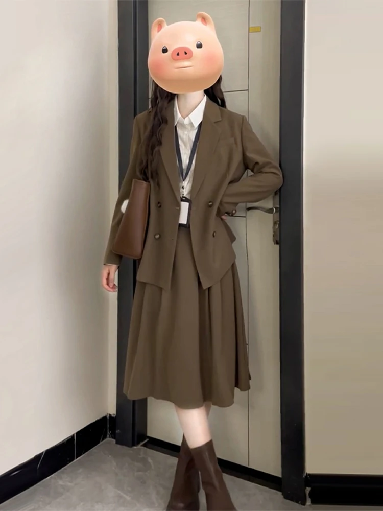 Ele School Sle Suit Dr feminino outono inverno novo conjunto de combinação de tamanho pequeno longo Dr Sweet Sle corte reto longo Sl...