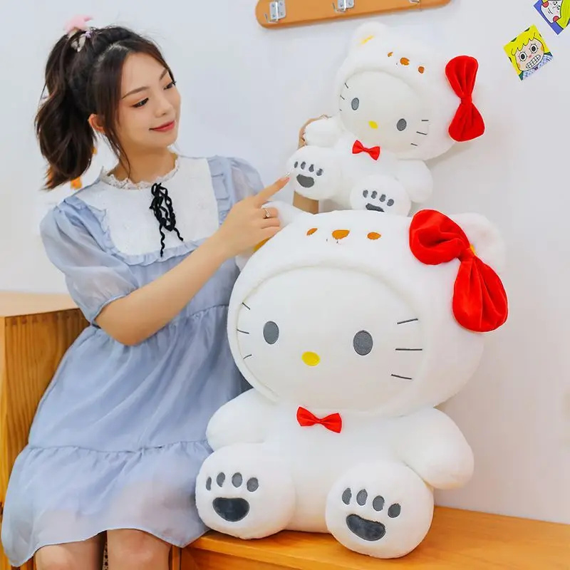 Kawaii Hello Kitty Sanrio เด็กน่ารักการ์ตูนตุ๊กตา Plush นักเรียนของเล่นตุ๊กตาโซฟาโยนหมอนของขวัญตกแต่งห้องสําหรับเด็ก