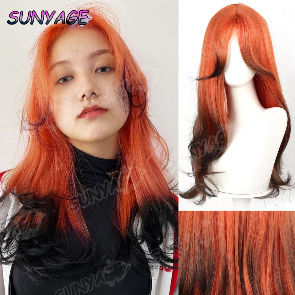 

SUNYAGE Синтетическая челка с восемью персонажами, оранжевый, черный, окрашенный градиент, повязка на голову, парик для вечеринок на Хэллоуин, готический стиль для ежедневного использования