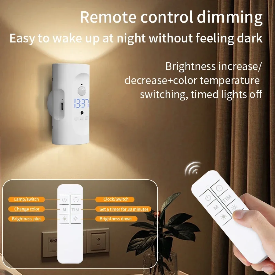 جسم الإنسان التعريفي الجدار مصباح 3 ألوان المغناطيسي LED شحن جو مصباح التحكم عن بعد ساعة الممر السرير ضوء الليل #2