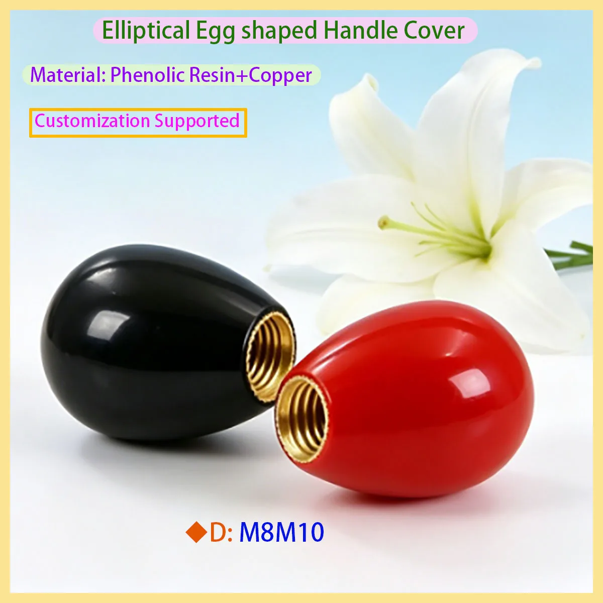 Black/Red M8 M10 Oval Handle Sleeve Internal Thread Brass Core Phenolic Plastic Machine Outer Diameter 28mm