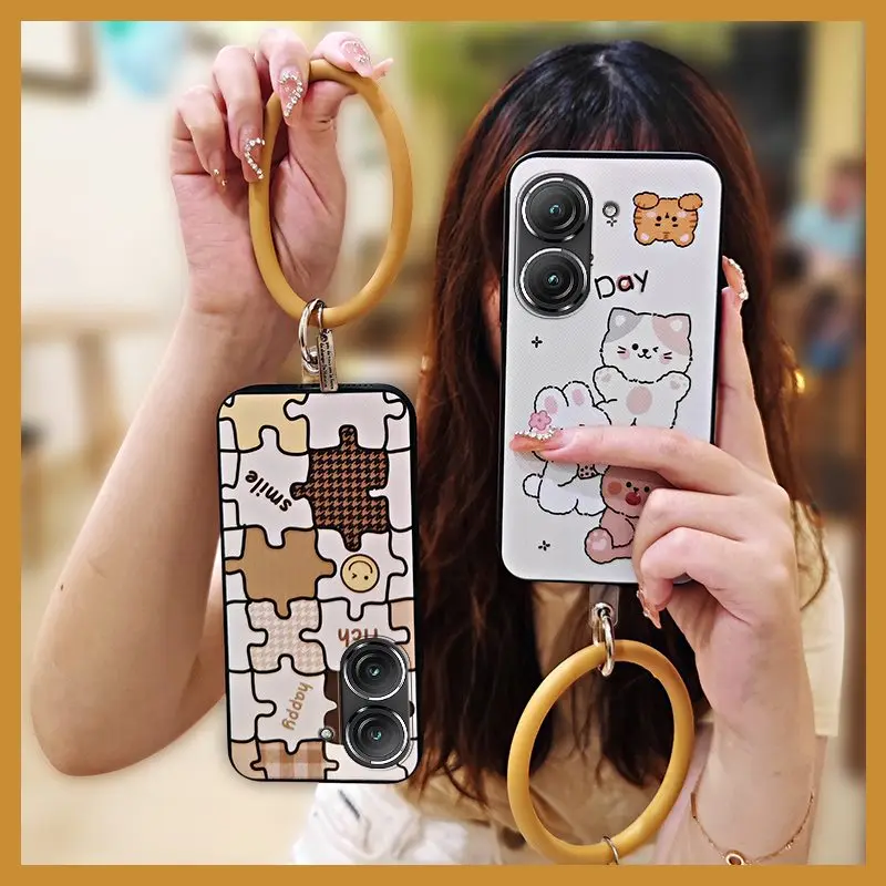 Capa traseira de cor sólida para asus zenfone9 anel pulseira engraçada dissipação de calor bonito resistente à sujeira criativo