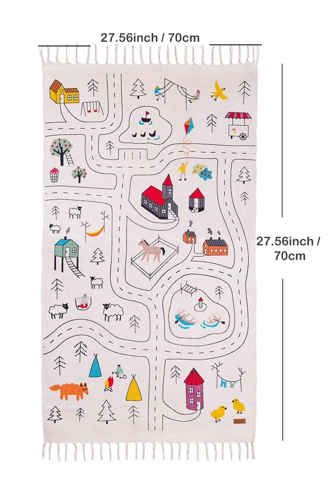 Nordic ins tassel graffiti game floor mat cartoon map car road game mat children\'s room decorative carpet photography props