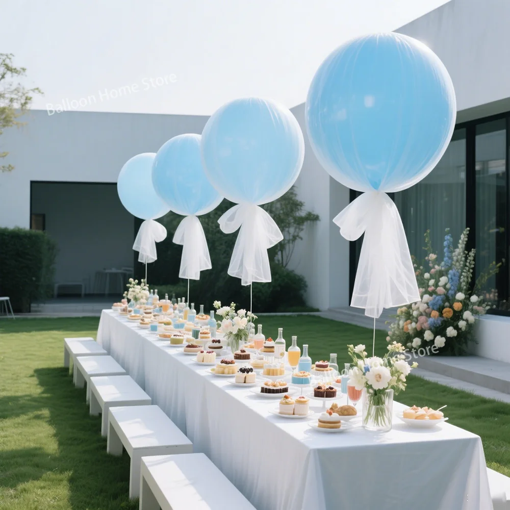 【セール中】36 インチ青緑ビッグ風船結婚式の装飾誕生日パーティー巨大なヘリウムバルーン 1.5 メートル * 1.5 メートル白ガーゼロマンチックなパーティーの装飾