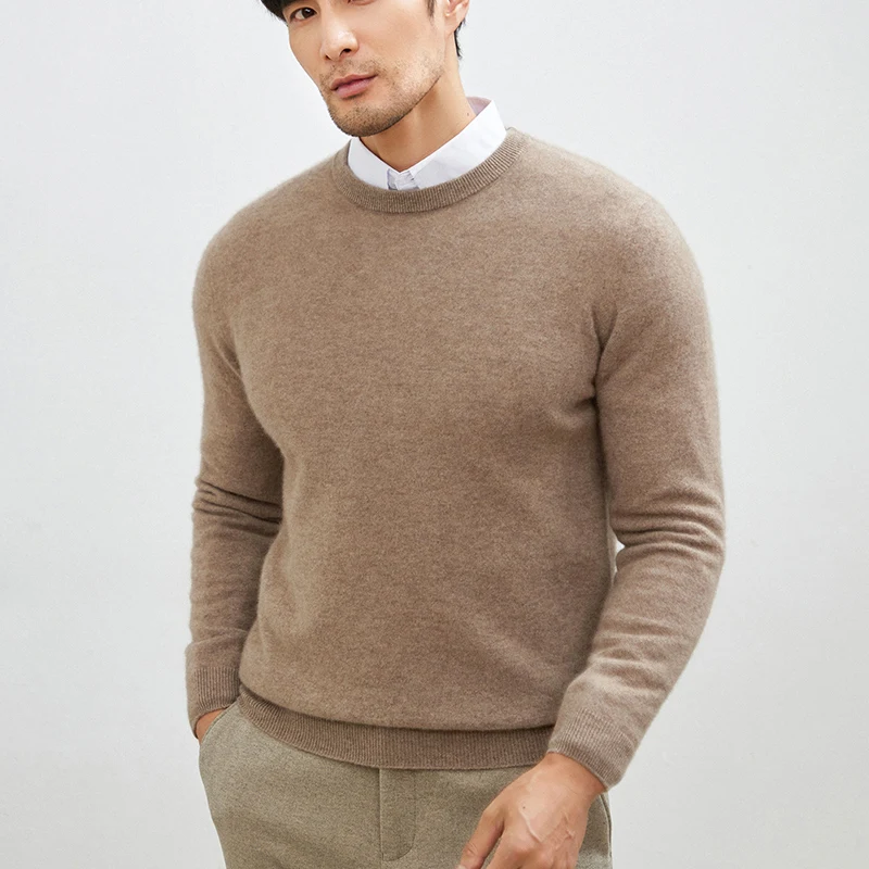 BELIARST Men's Autumn Winter Round Neck Pullover Sweater 100% Cashmere Knit Casual Basic Versatile Top Simple Color