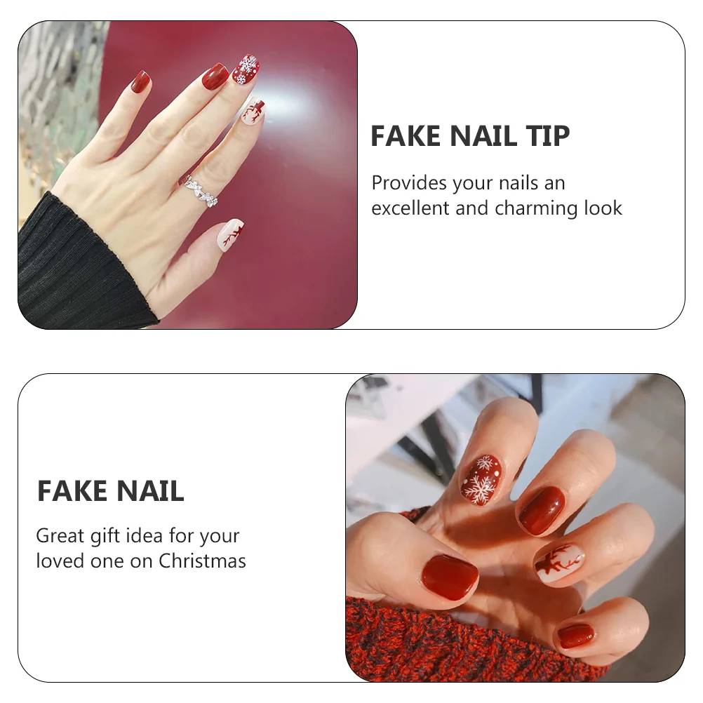 72 Pcs Christmas Nail Stickers Full Cover False Nails Coverage Decals Xmas Fake Tip Tips Abs