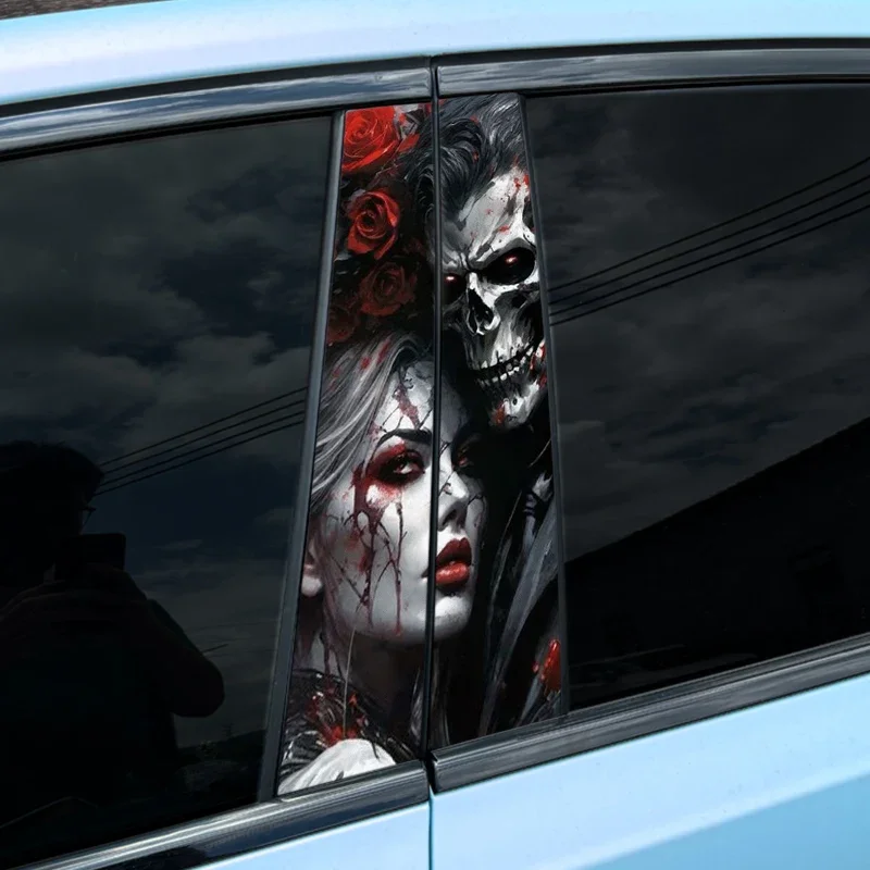 1PC Gothic Skeleton Couple Car Stickers Auto B Pillar Waterproof Halloween Decoration Cover Scratch DIY Car Doors Pillar Decals