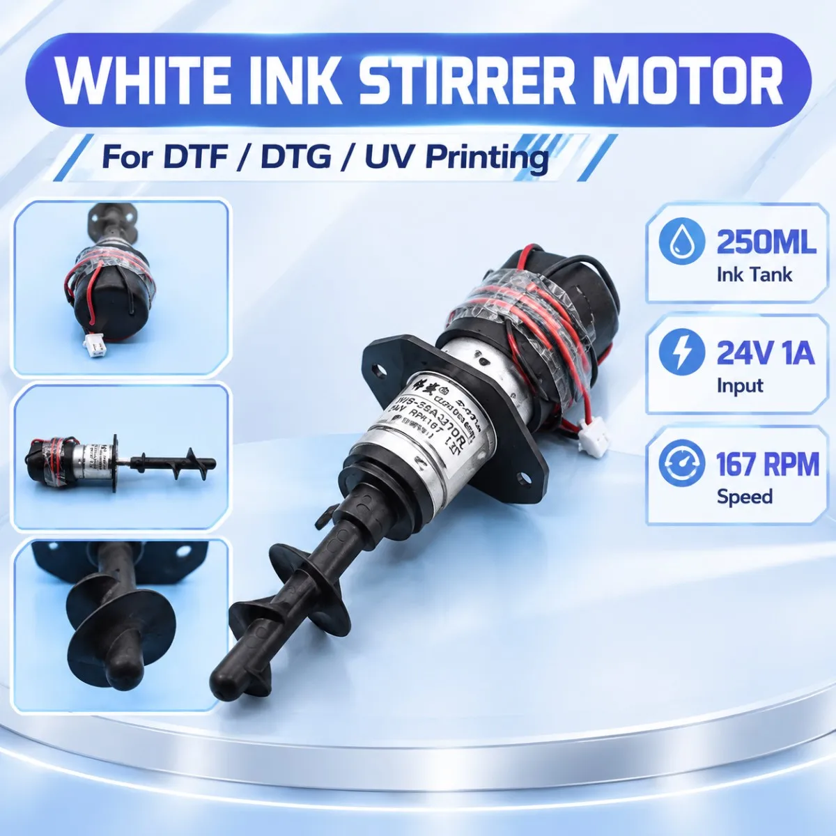 DTF White Ink Tank Stirrer Motor 24V Input 167 RPM Suitable For 250ML Ink Tanks To Mix Shake White Ink DTG UV DTF Printers CISS