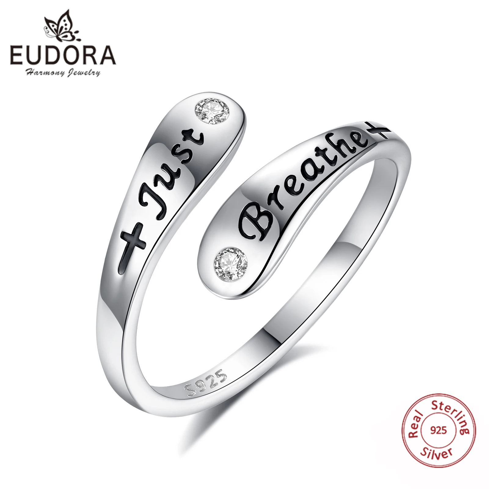 

Eudora, регулируемое кольцо из стерлингового серебра 925 пробы, просто дышите, крест, циркон, ложка, кольцо, изысканные ювелирные изделия, праздничный подарок для женщин и мужчин