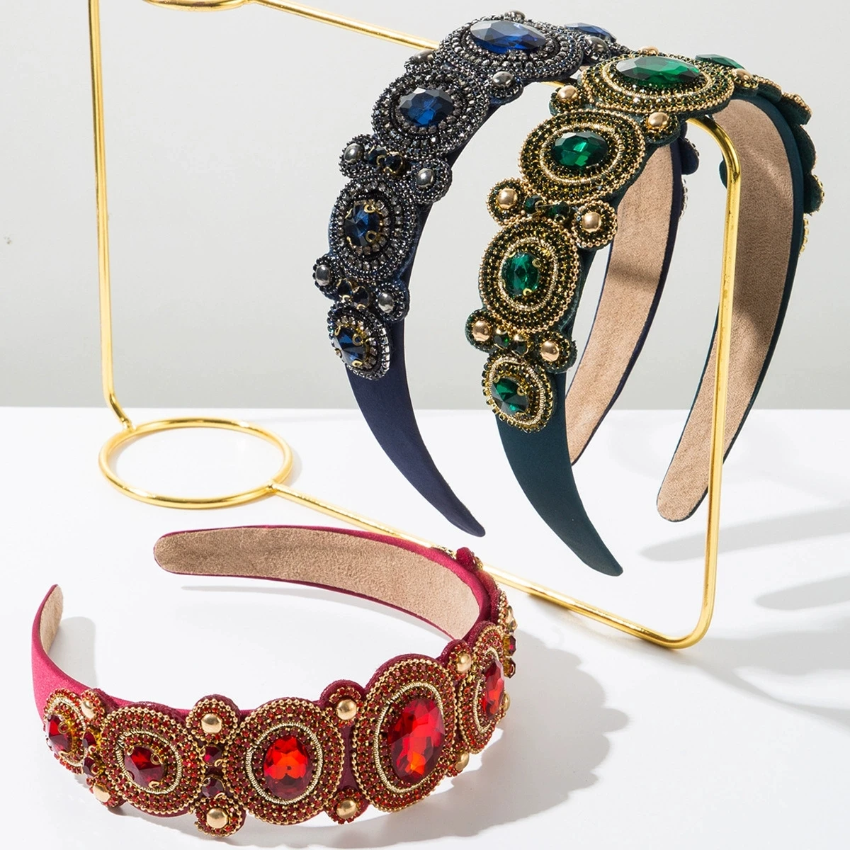 

Baroque Head Hoop Band Colorful Glass Crystal Hairbands for Women Luxury Rhinestone Beaded Palace Headbands Jewelry Wholesale
