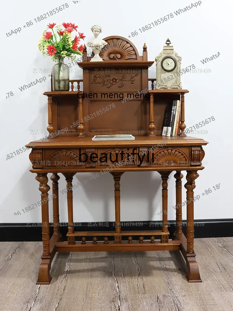 

French retro solid wood tenon and mortise dresser writing table makeup desk household2936