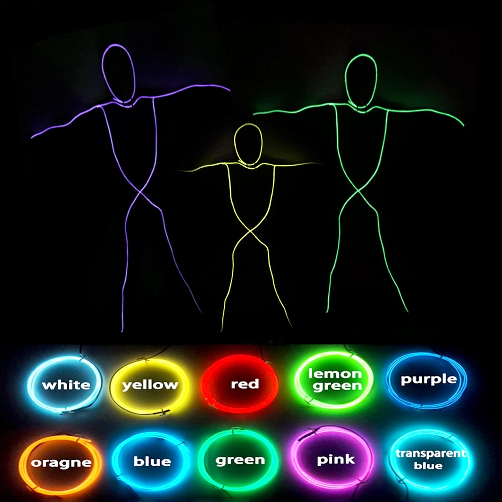 

10colors Choice EL Wire DIY LED Glowing Suit Costume Bar Party Dance Clothing Men Women Performence Supplies