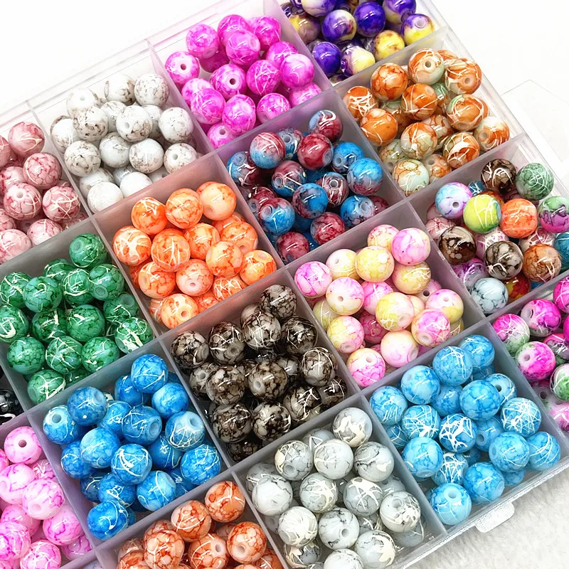 Cuentas de vidrio redondas para fabricación de joyas, abalorios espaciadores sueltos con patrón, accesorios de ropa hechos a mano, DIY, 4mm, 6mm, 8mm, 10mm