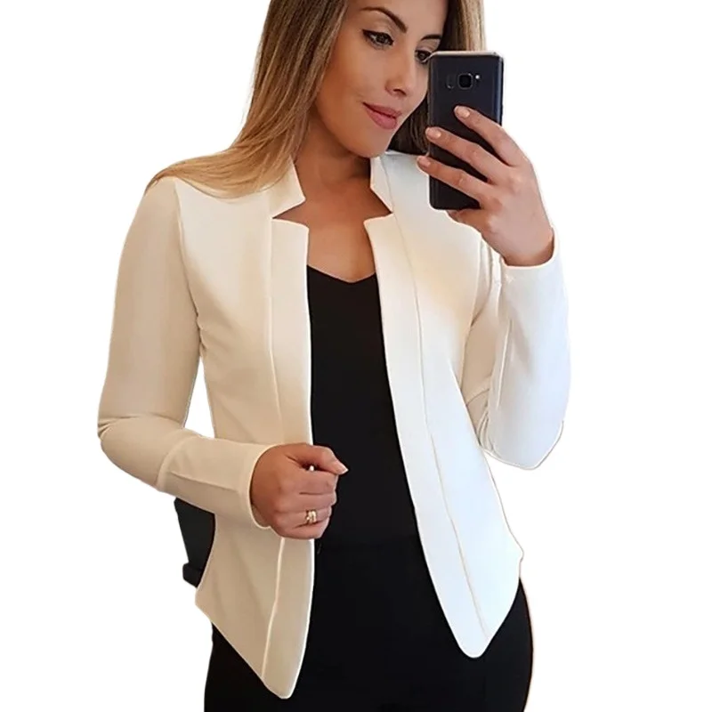 Kobiety Cienkie Białe Marynarki Wiosna 2025 Kobiece Letnie Marynarki Długi Rękaw Otwarty Ścieg OL Damskie Wąskie Płaszcze Femme Damskie Czarne Topy