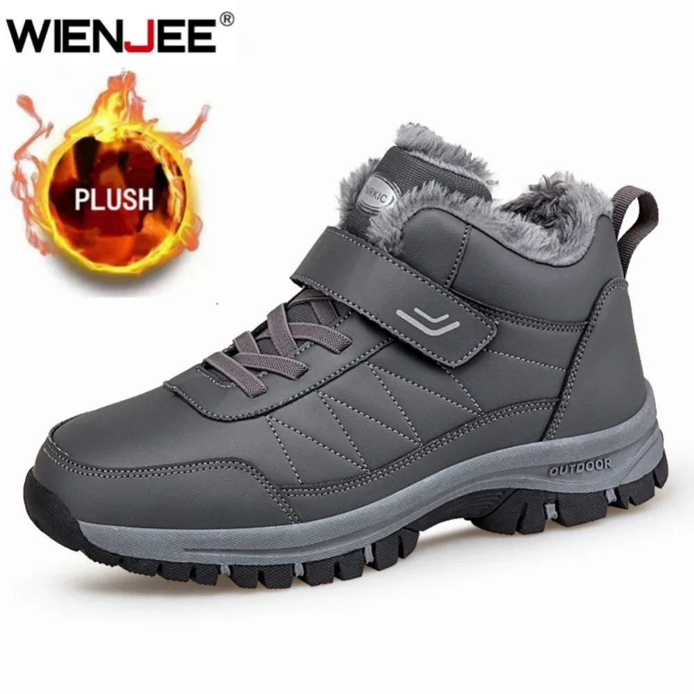 

Winter Boots for Men New Waterproof PU Leather Warm Snow Ankle Boots Outdoor Warm plush Non-slip Work High-top Casual Shoes