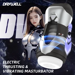 DRY WELL Automatic Thrusting & Vibrating Male Masturbators Cup with 12 Modes Hands-Free Stroker 3D Realistic Vagina Sex Toys