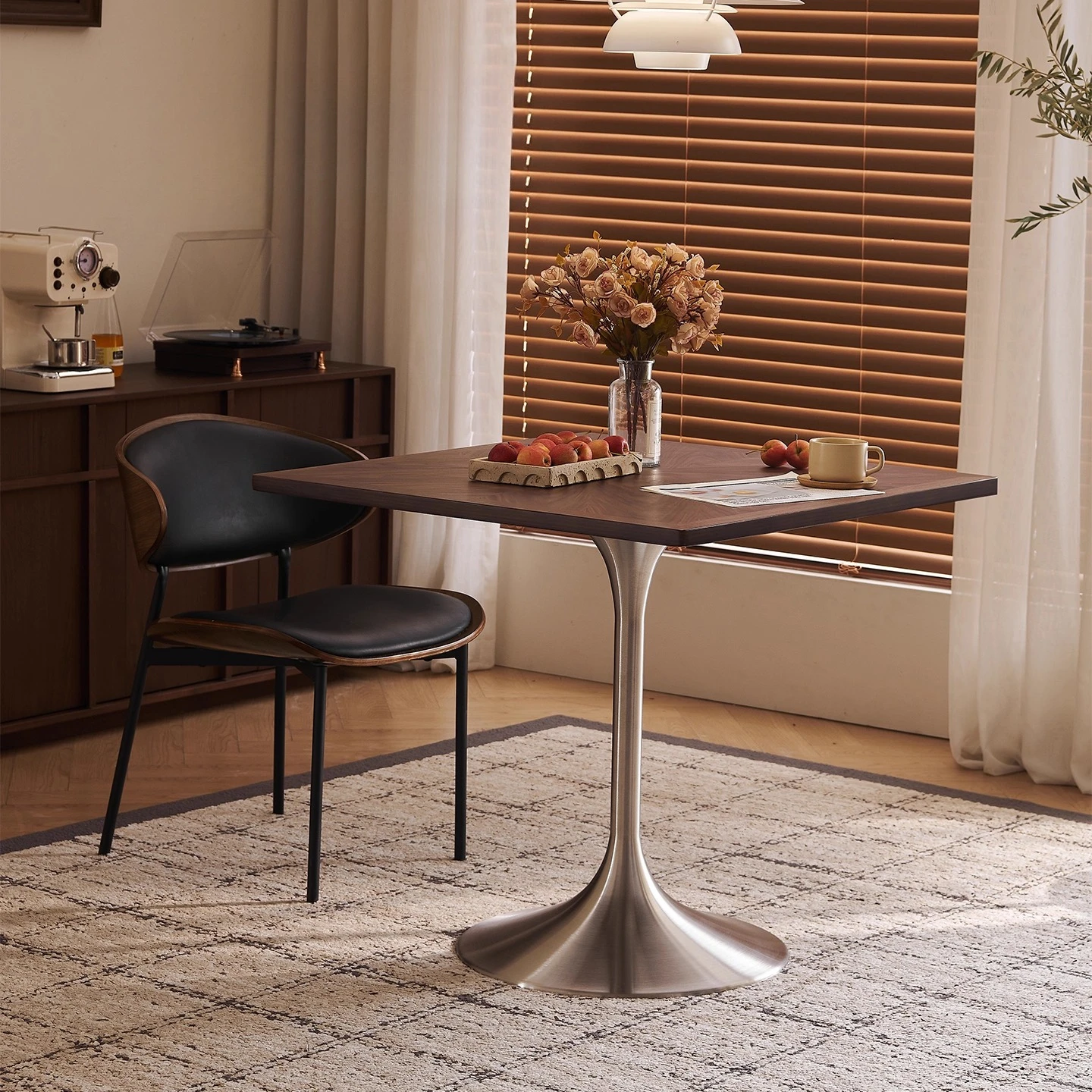 Medieval Style Solid Wood Square Table Restaurant Hotel Stainless Steel Negotiation Reception Table