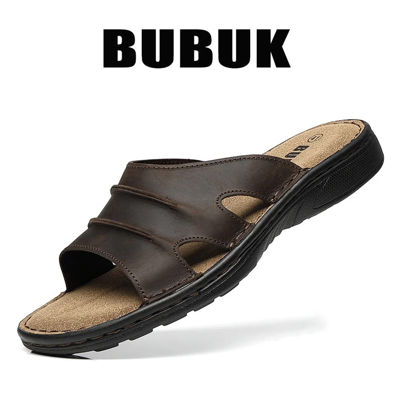 

Bubuk Men's Sports Slippers, Open-Toe Outdoor Non-Slip Sandals, Casual Men's Shoes, Fashionable First-Layer Cowhide Men's Shoes, Arch Support, Suitable for Summer Hiking, Travel, and Work Wear