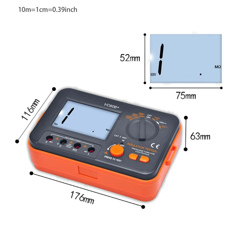VC60B + cyfrowy tester rezystancji izolacji megaomomierz DC250 1000V AC750V pomarańczowy czarnym alarmem zwarciowym