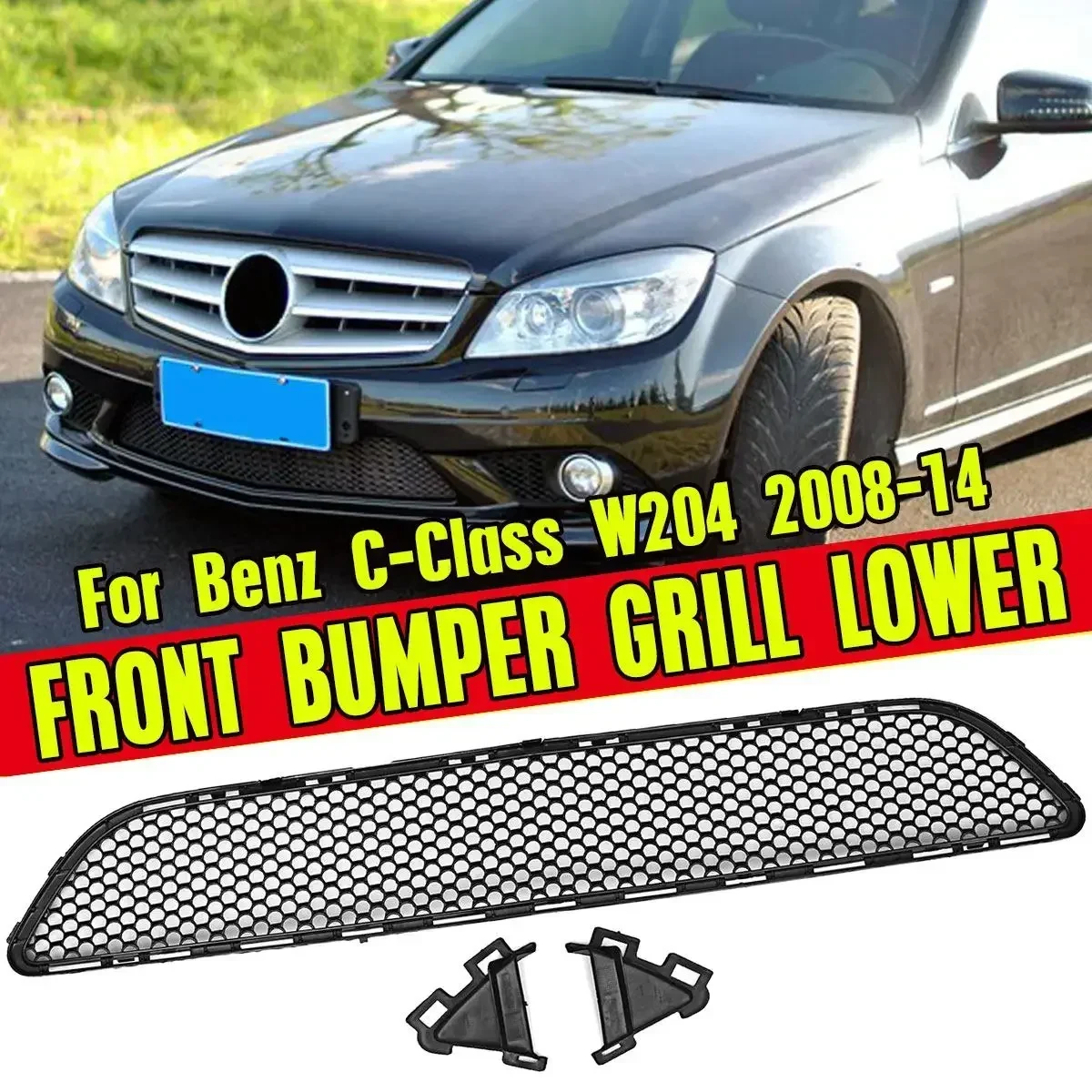 

Glossy Black Front Bumper Grille Racing Grills Lower Fit For Mercedes-Benz C-Class For AMG W204 2008-2014