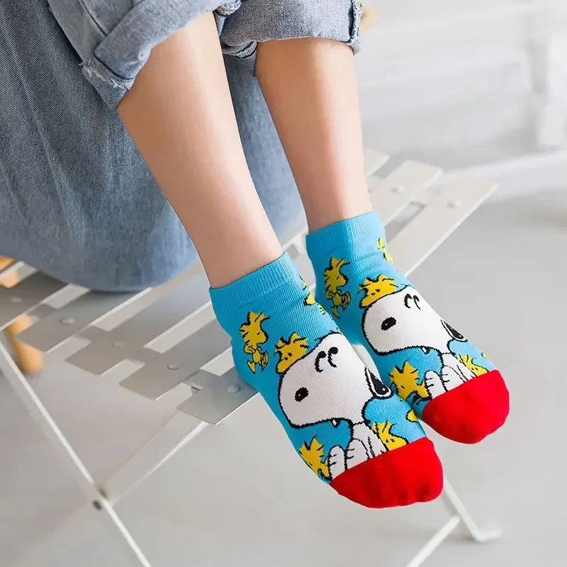 Anime Snoopy Cotton Socks Kids Retro Polyester Low Tube Girl Cartoon Socks Breathable Japanese Style Casual Cotton Short Sock