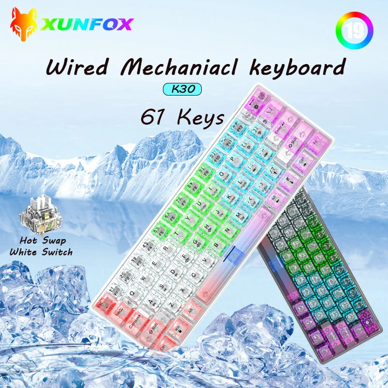 

K30 Transparent Keycap White Axis Wired Mechanical Keyboard With Rgb Backlit For Computer Gamer Laptop 61 Key Keyboard Office