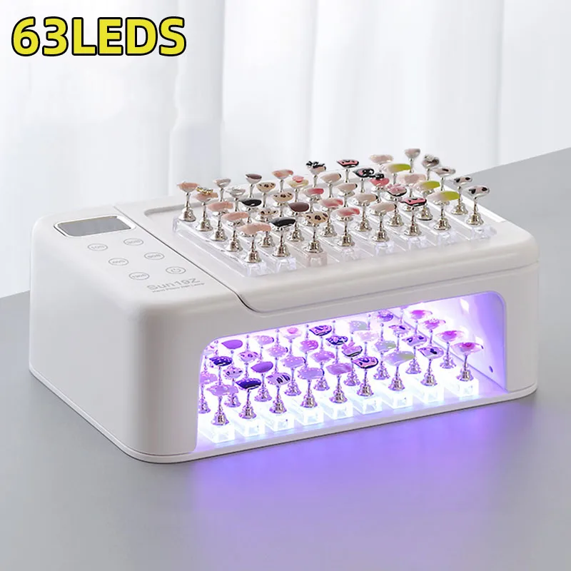 63LEDS Uv Led Lamp for Nails Press on Nail Lamp with Arm Rest Lamp for Manicure 5 Timers Gel Polish Drying Lamp Nail Salon Tools