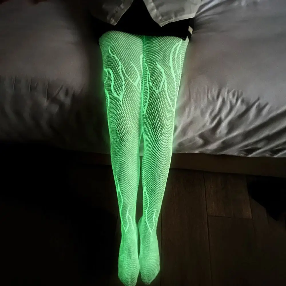 Seamless Glow in The Dark Luminous Pantyhose Hollow Out Mesh Glowing Fishnet Tights Elastic Balck Sexy Fishnet Stockings Girl