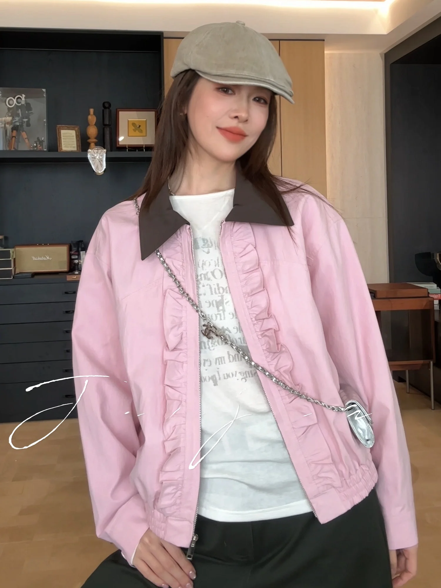 

Универсальное хлопковое пальто Jaajaaa Gentle Date 2026 Spring Design Color Blo Collar Wood Ain с эффектом омоложения для женщин