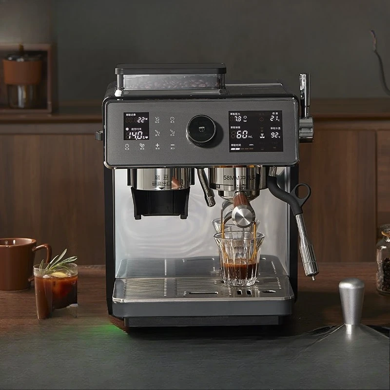 Semi-automatic three-hole steam milk foam temperature sensing double heating and grinding integrated coffee machine C