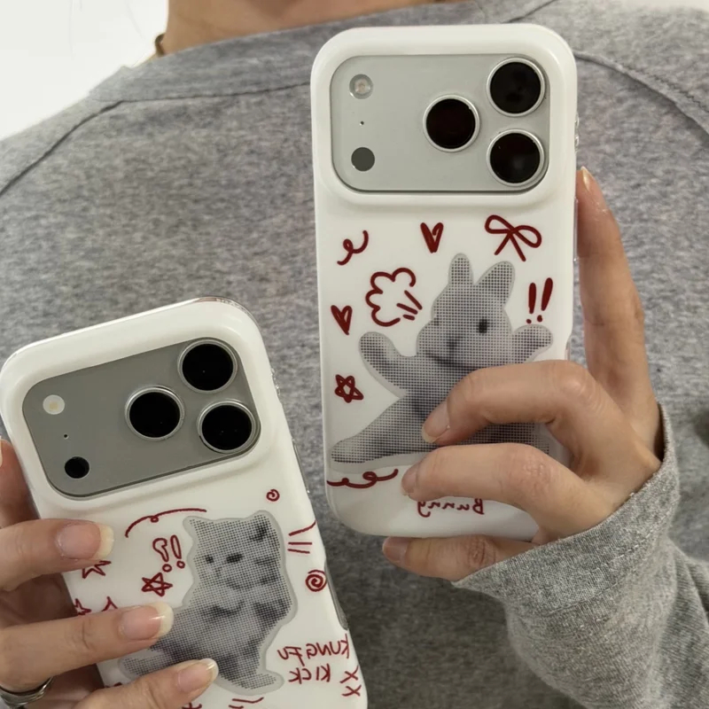 Phone Cases Red - Kore İşi Kırmızı Çizgili Yıldız Kedi