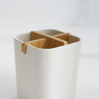 Toothbrush & Toothpaste Holder With Bamboo Divider for Bathroom Countertop Organizer, Plastic Detachable Toothbrush Storage Box
