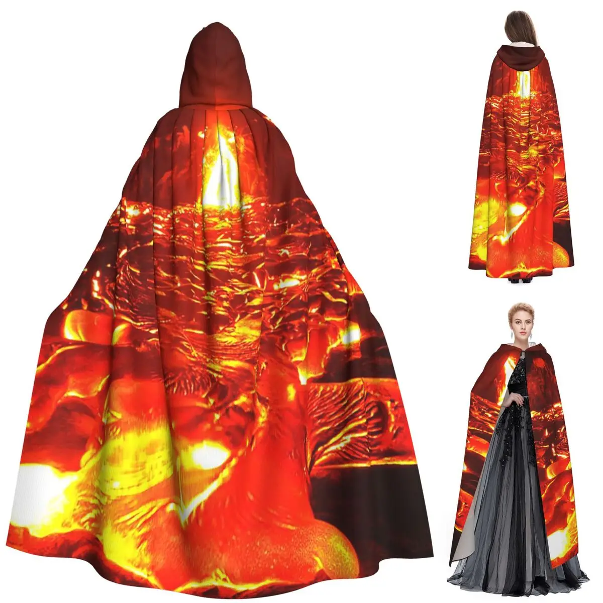

Длинный плащ с капюшоном Volcano Eruption At Night, средневековый костюм ведьмы, накидка для косплея, пальто на Хэллоуин для взрослых, унисекс