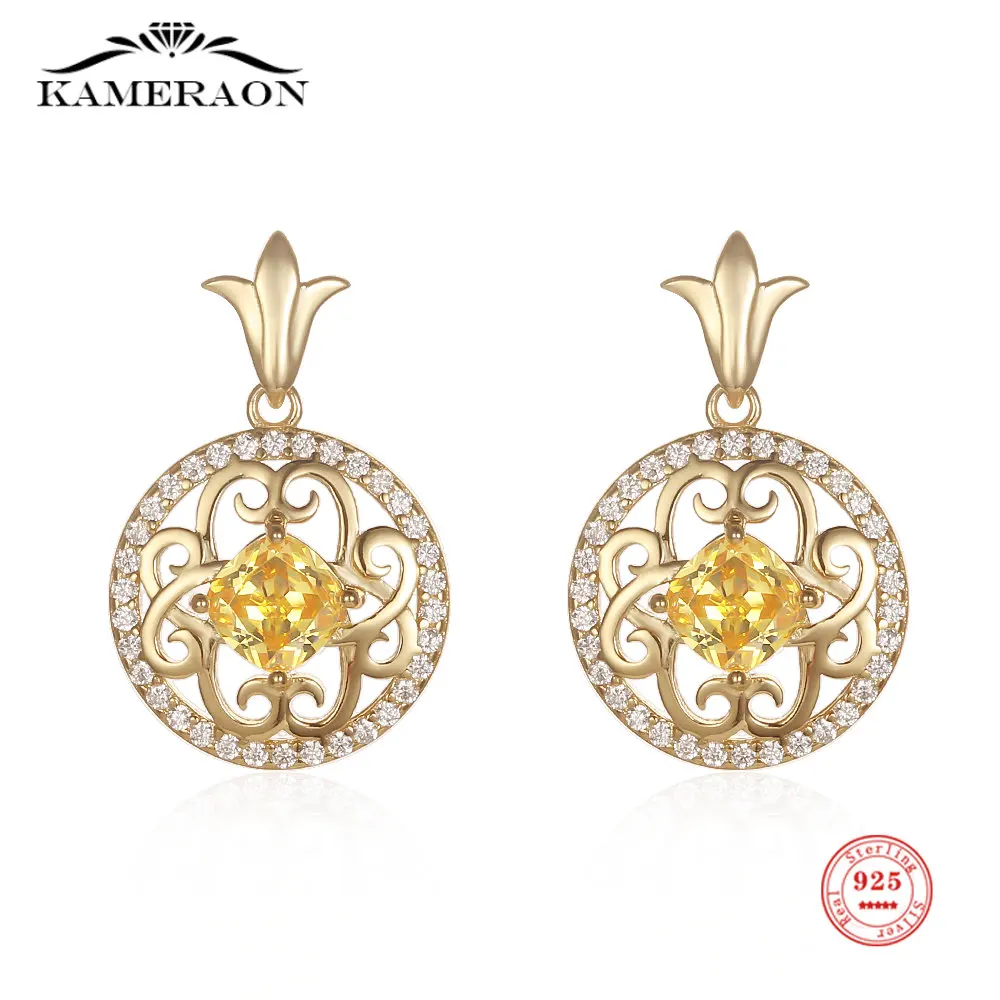 925 Silver Ladies Crystal Yellow Zircon Drop Earrings for Women 2023 Trending Original 18 K Gold Plated Wedding Fine Jewelry