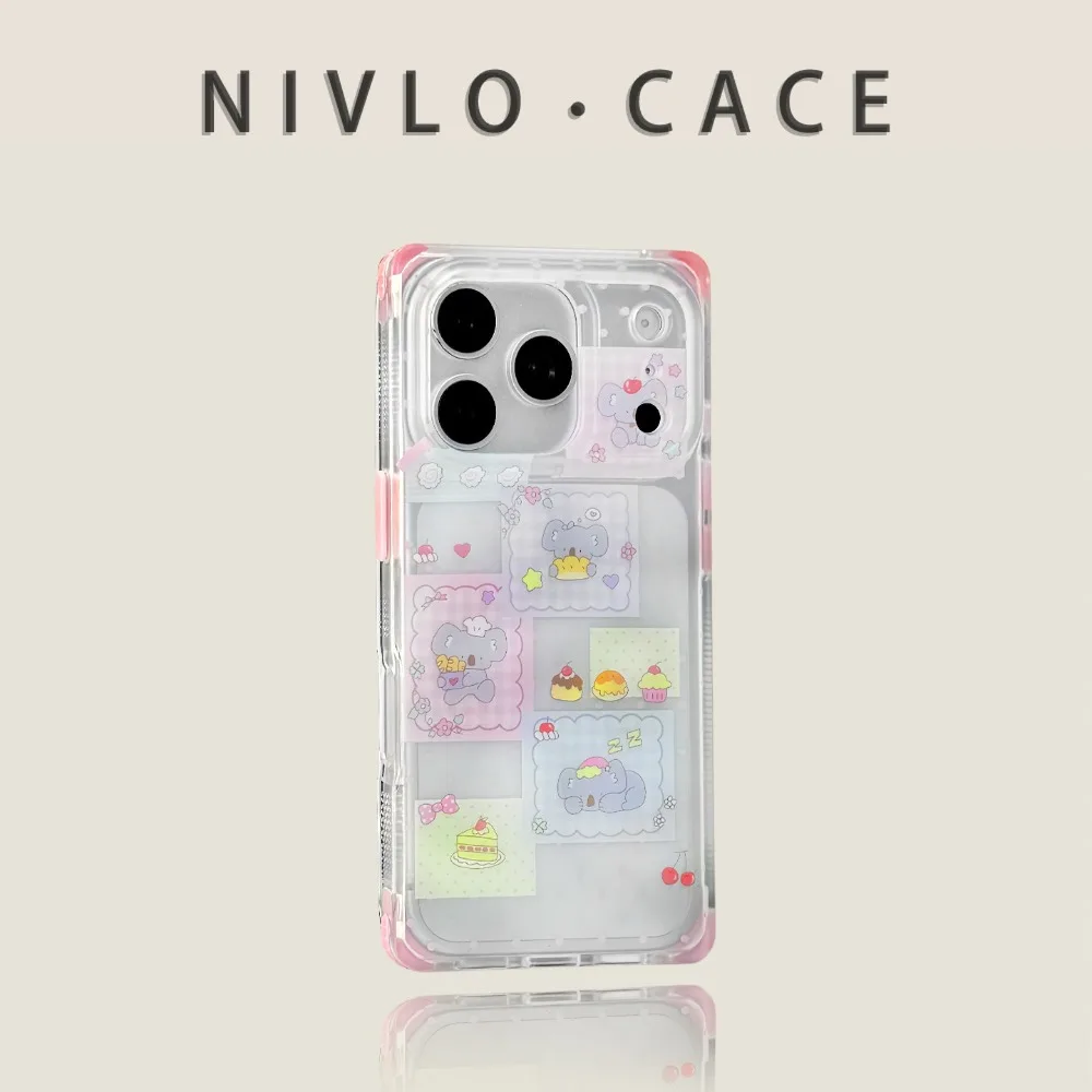 

For iPhone 17 Pro Max Case Clear Base Bread Cake Koala Spliced Square Premium Shockproof Cover compatible with 16