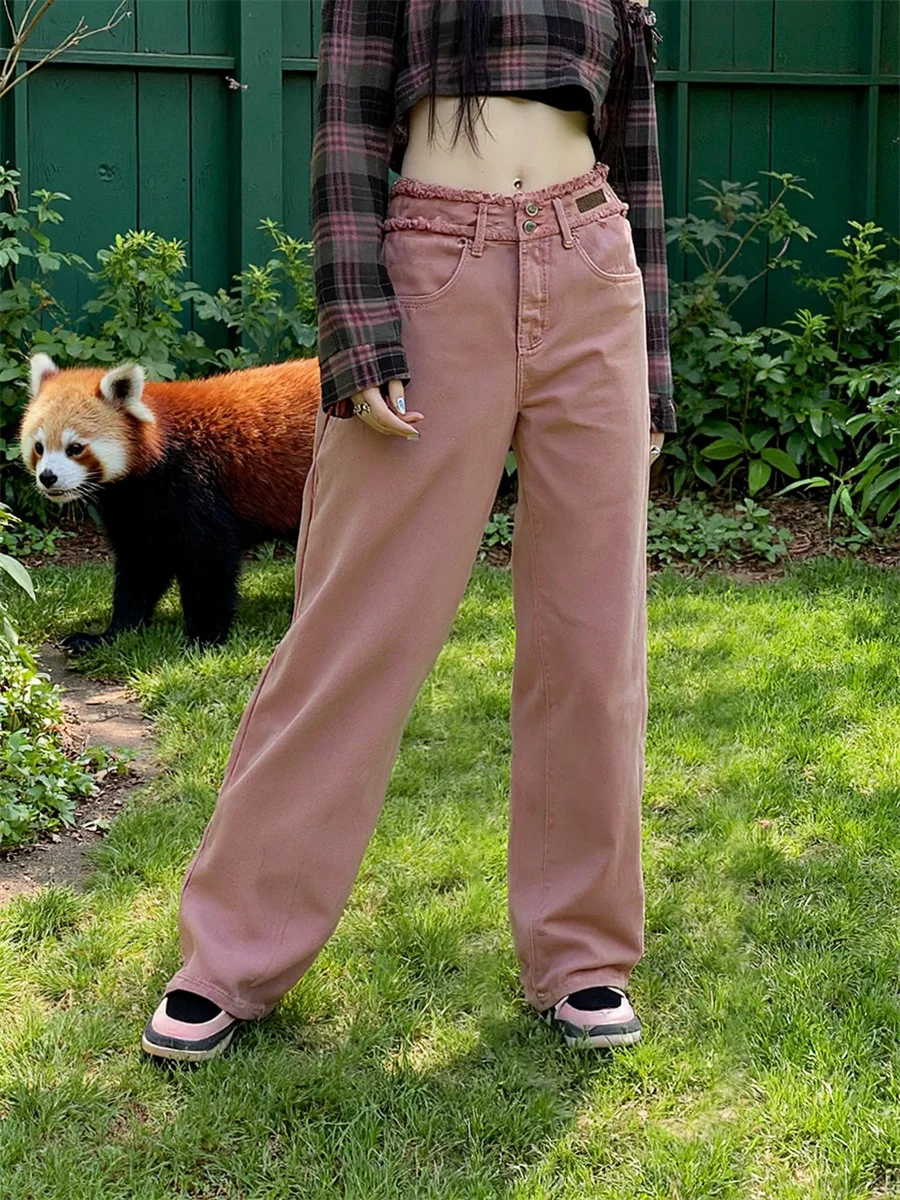 Dżinsy z wysokim stanem i szerokimi nogawkami, spodnie dżinsowe, odzież damska, wiosenne, wytrzymałe, elastyczne, w stylu europejskim, do treningu, sportowe, typu joggers, cargo