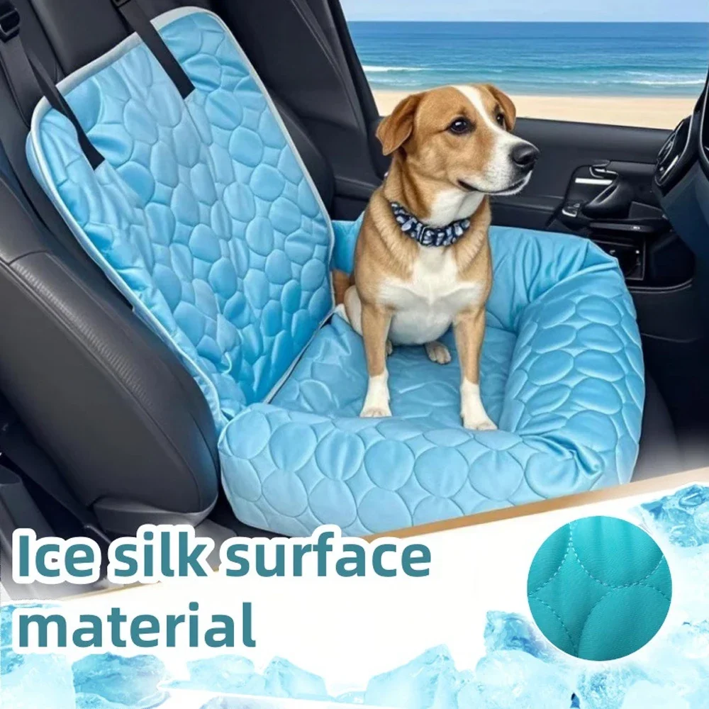 

1pc Summer Cooling Dog Car Seat Cover Breathable Ice Silk Car Travel Bag Basket with Safe Belt Pet Travel Protection for Cat Dog