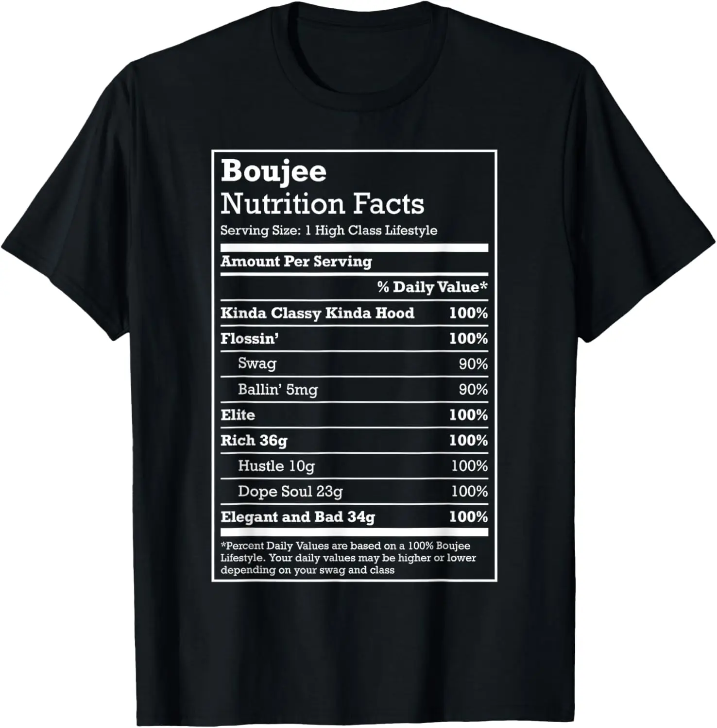 Boujee Nutrition Facts Kinda Bad Kinda Bougie Funny Dope T-Shirt