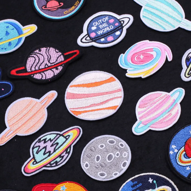 Space Saturn Planet UFO Embroidery Patch Clothing Thermoadhesive Patches for Clothes Sewing Badges for Woman Appliques for Bag