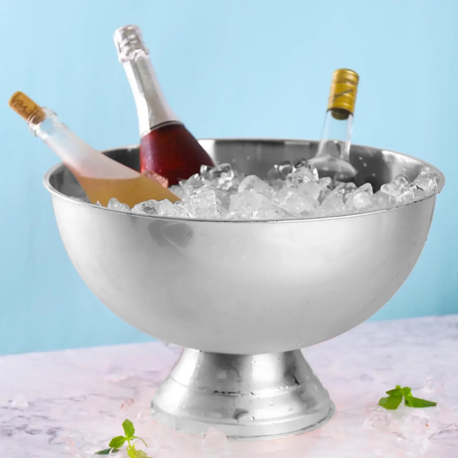 13.5L Stainless Steel Ice Bucket Wine Beer Cooler Bucket Ice Cube Storage Bucket Champagne Bowl Pedestal Base For KTV Bar Party