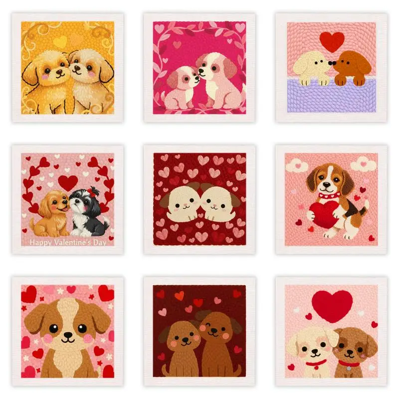 

25x25cm Punch Needle Embroidery Set Kit Cat Cute Dog Animal Picture Embroidery Frame Cross Stitch Kits Crafts For Adults Diy