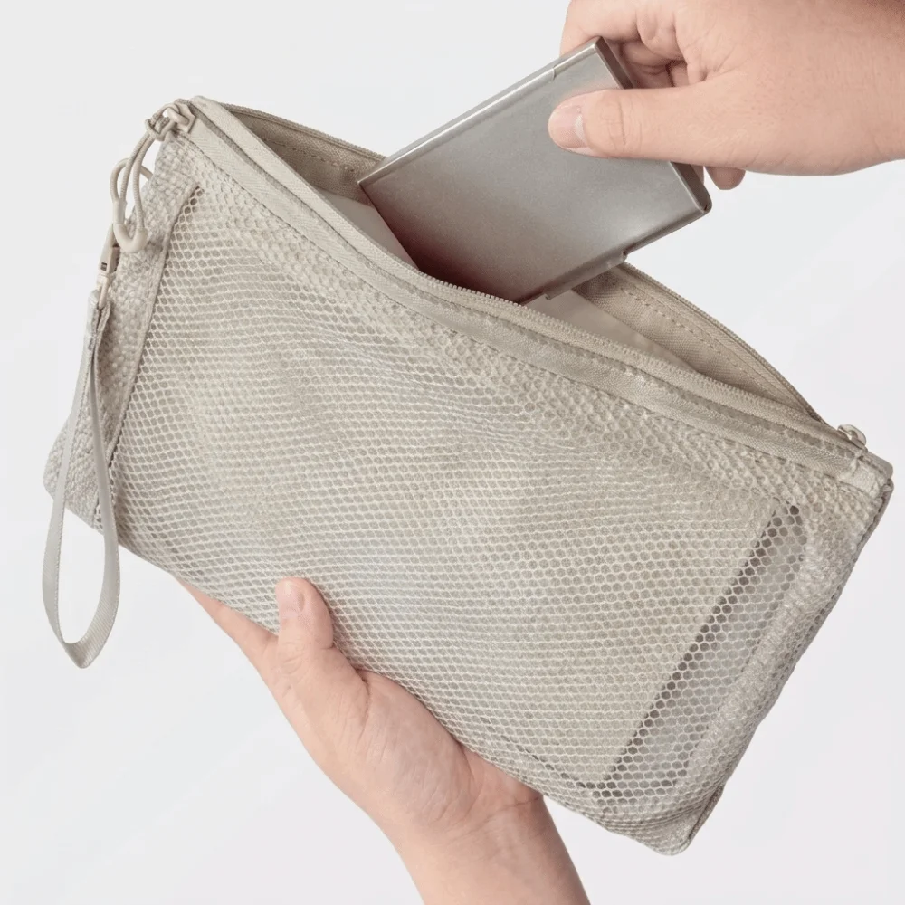 Lightweight Mesh Storage Bag With Zipper Polyester Cosmetic Bag Multifunctional Solid Color Makeup Pouch Multi-Purpose Use