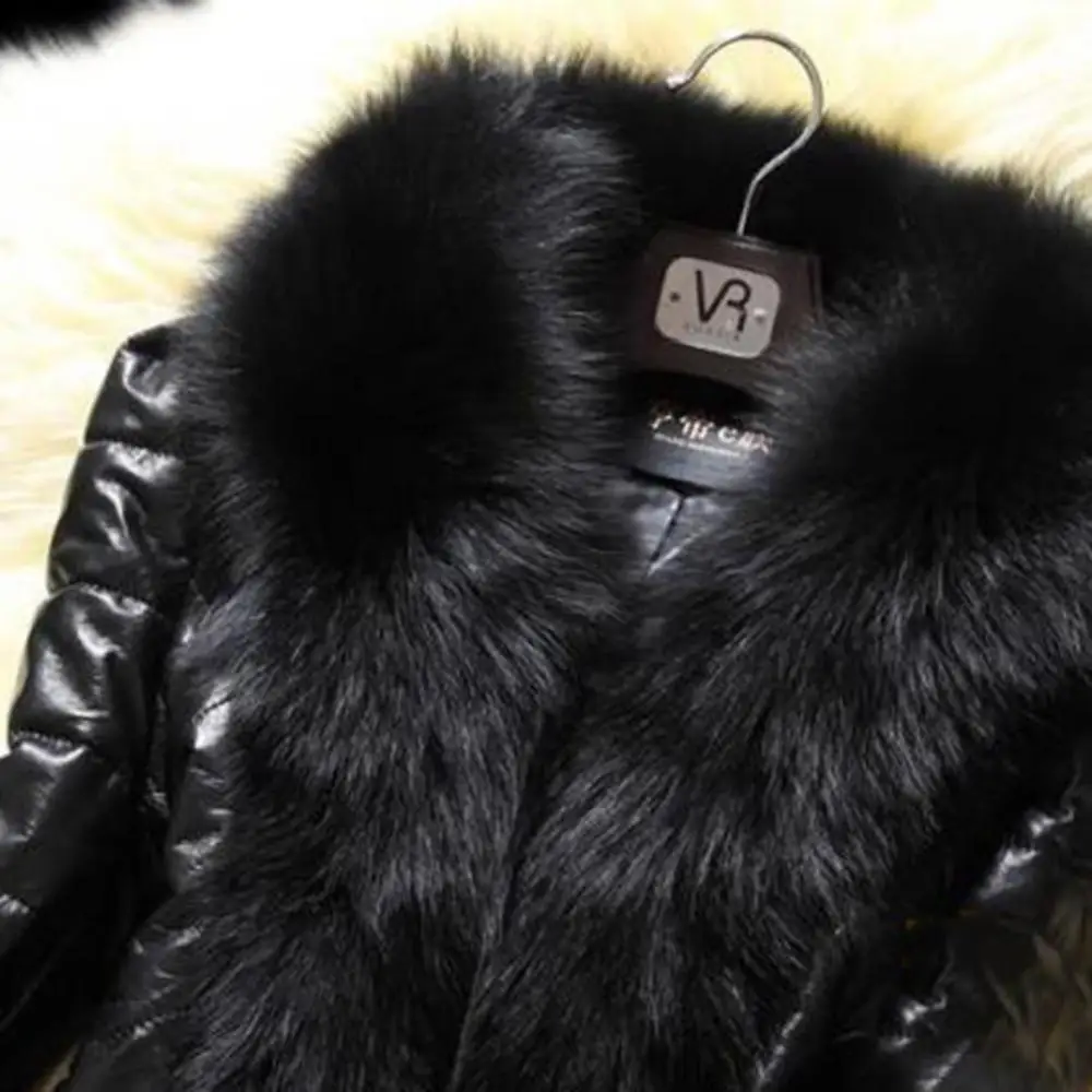 5XL Faux Fur Collar หนังผู้หญิงเสื้อขนาดใหญ่ขนแกะ Faux Fur ฤดูหนาวเสื้อหรูหรา Faux กระต่ายขนสัตว์แจ็คเก็ต manteau femme hiver