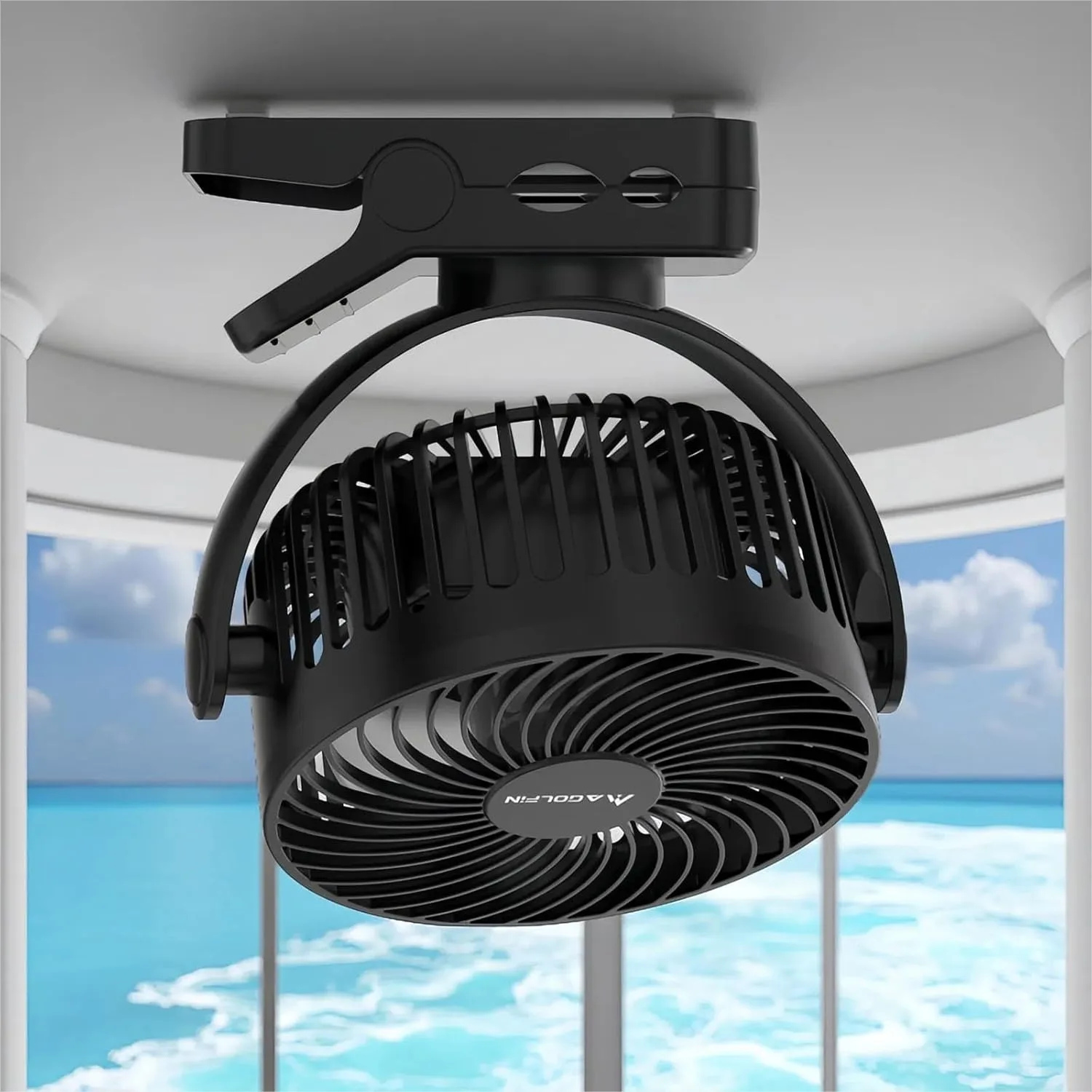 

Magnetic Cruise Ship Clip On Fan With 12000mAh Battery, 3 Speeds, LED Lantern, Timer For Cabin Ceiling And Wall