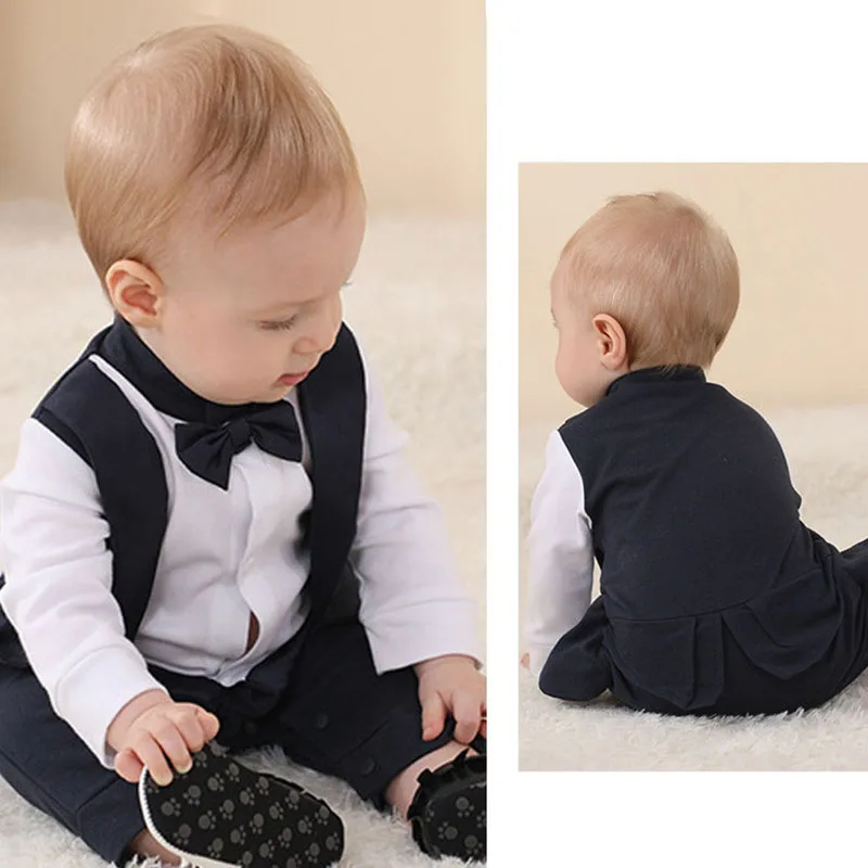 طفل الفتيان رومبير قطعة واحدة ربطة القوس فيونكة بذلة البحرية القطن عموما الوليد بنين الشتاء شهم دعوى طفل سهرة الملابس 0-3 متر #4