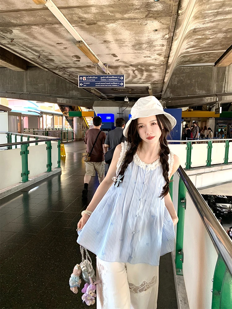 

Летний тонкий женский топ из полиэстера с вышивкой, узелковым узором и кружевом, уникальный красивый жилет