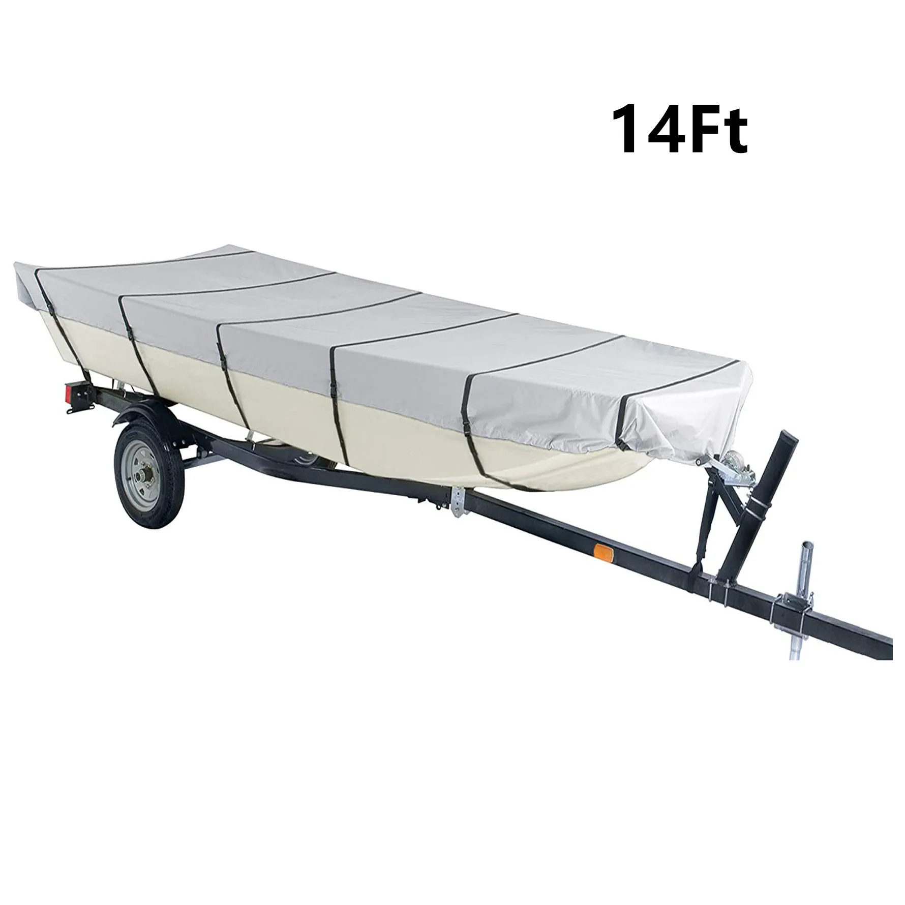 210D Marine Grade Boat Cover- Water Proof Heavy Duty Trailerable Replacement for Jon Boat-Grey