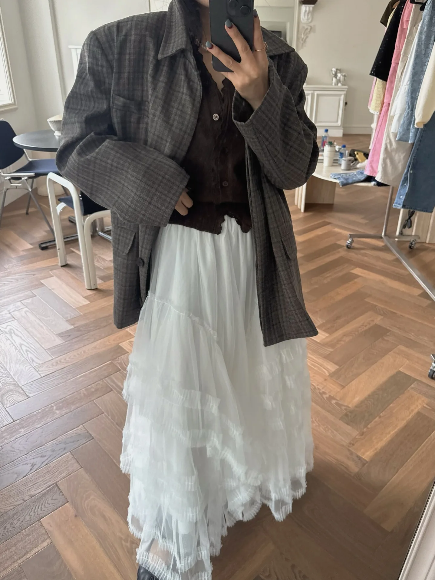 Chic Autumn New Sle Sweet Youthful Splice Irregular Wooden Ear Lace Puffy Net Skirt Women's Cake f Skirt Commute Pure Color