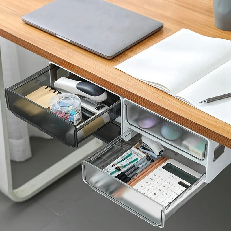 Under Desk Storage Drawer Slide Out,  Self-Adhesive Organizer, Attachable Drawer Organizer With 2 Layers