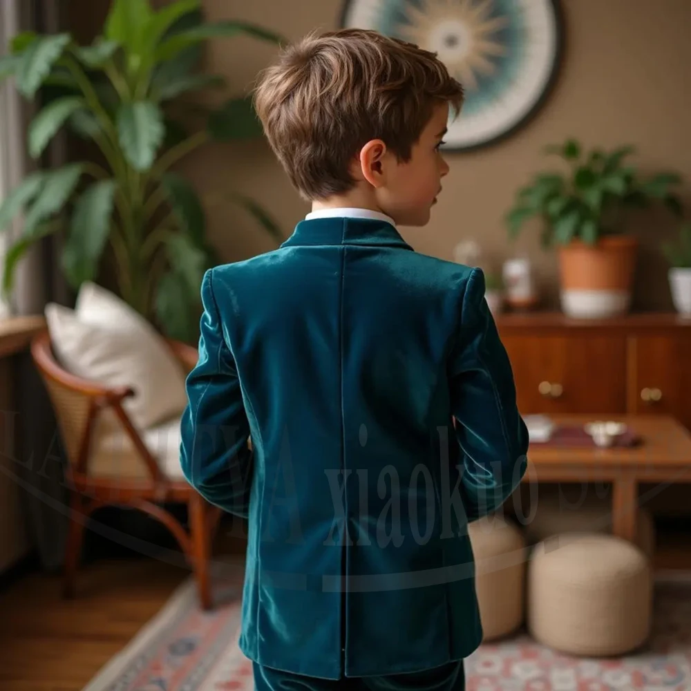 Kids Formal Velvet Suit 3 Piece Set for Boys Wedding Pageant Party Prom Special Occasion Dresswear Includes Jacket Vest Pants